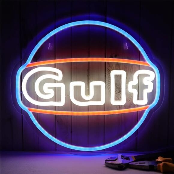 Gulf Neon LED Light Sign Garage Shop Decor Bar Man Cave Wall Oil Lube Mechanix - Picture 1 of 7